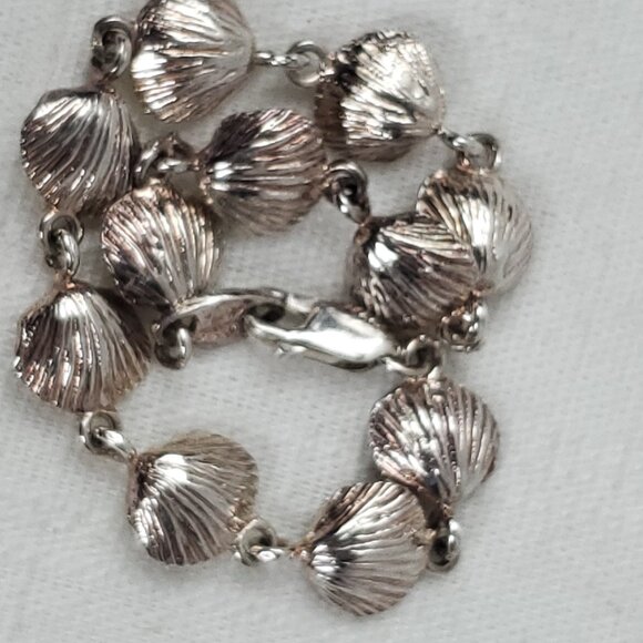 Gorgeous Vintage Tiny Shell Link Bracelet Shell Design Silver 925 - Picture 8 of 11